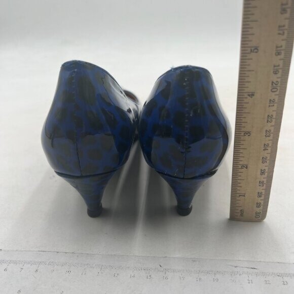 FSJ Blue Sexy Pumps Leopard Prints Shoes Kitten Low Heels Pointed Toe - Picture 4 of 7